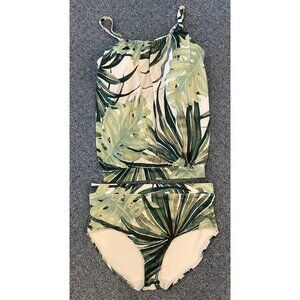 Swim by Cacique 2 Piece Bathing Suit Swim Tankini Green White Tropical Size 18